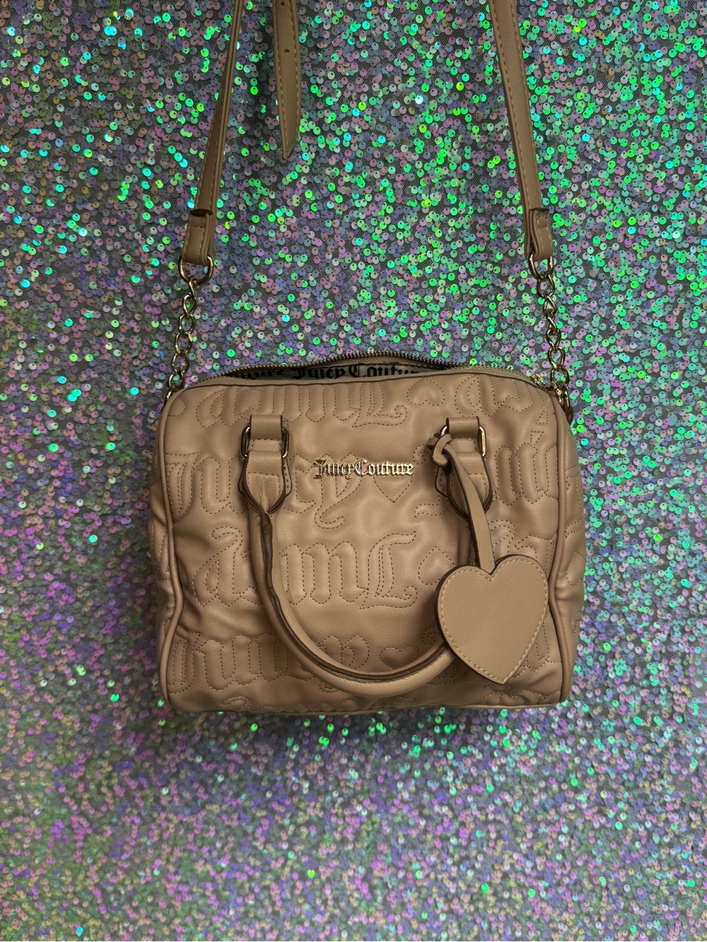 Juicy Couture Beige Quilted Logo Satchel with Heart Charm